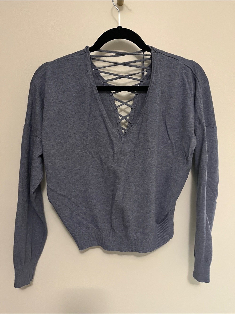 Sexy Lace-Up V-Neck Women's Sweater in Dusty Blue